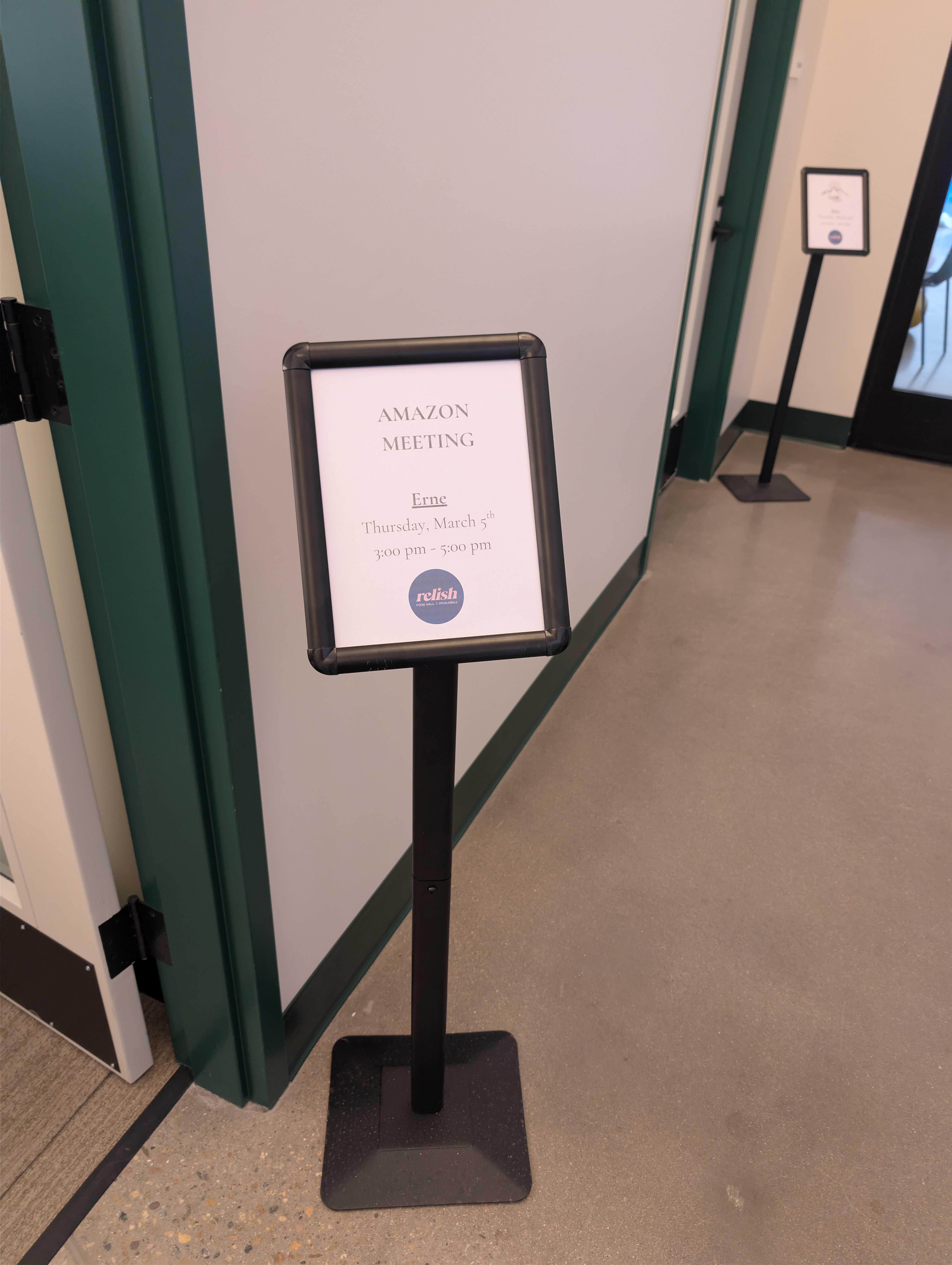 Amazon Meeting venue sign for the March 5th event